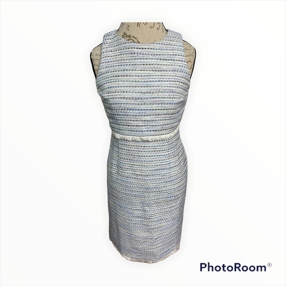 ANN TAYLOR FACTORY - Striped Tweed Sheath Dress with Fringe 6P - Picture 1 of 8